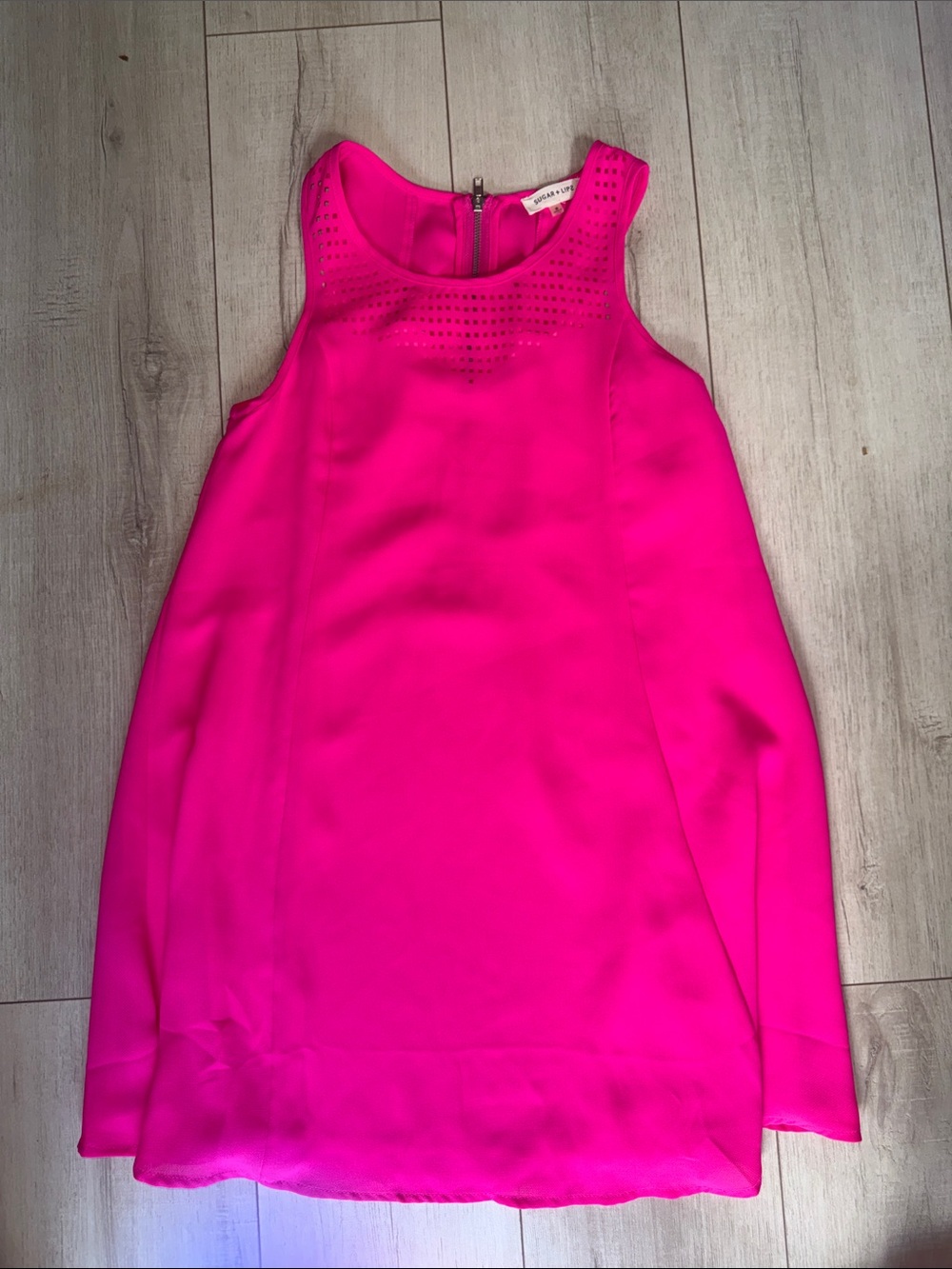 Hot Pink Sleeveless Dress with Studded Yoke